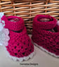 Designer Baby Girl's Pink Knitted Lacey Flower Shoes  3-6 months size - Image 5