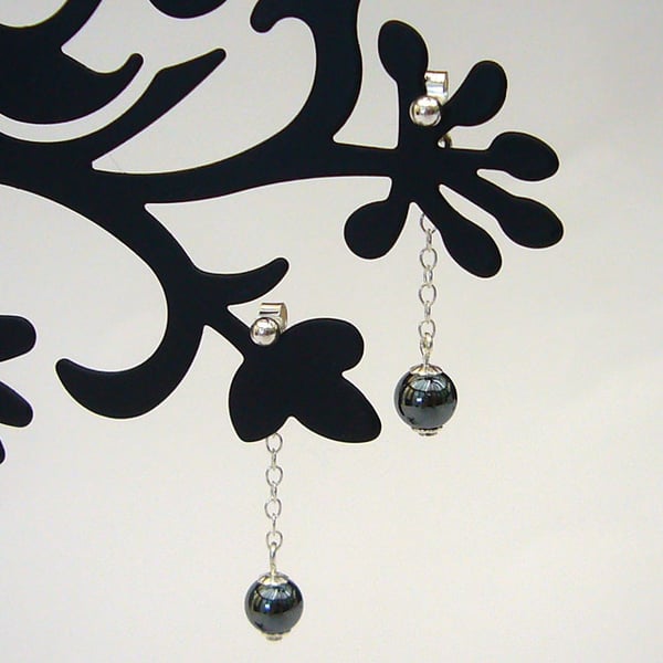 Haematite drop earrings, chain earrings, bead earrings, bead drop earrings