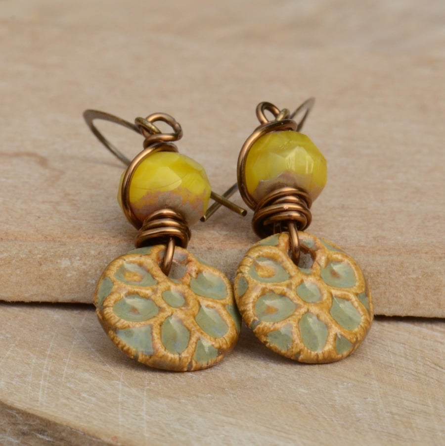 Yellow Green Ceramic Charm Earrings