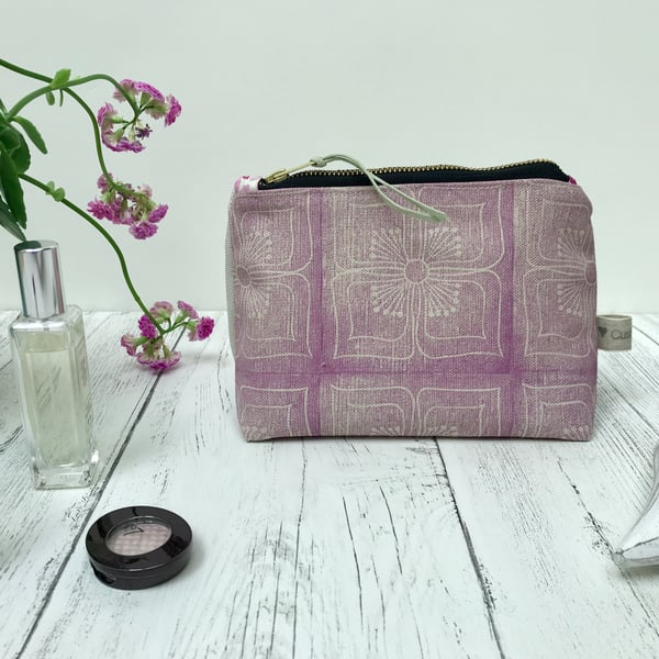 Hand Printed Organic Cotton Zipped Cosmetic Bag