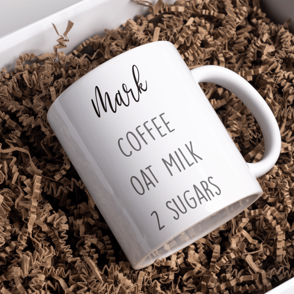 Personalised Drink Preferences Mug: Custom Name Mug & Drink Instructions Gift