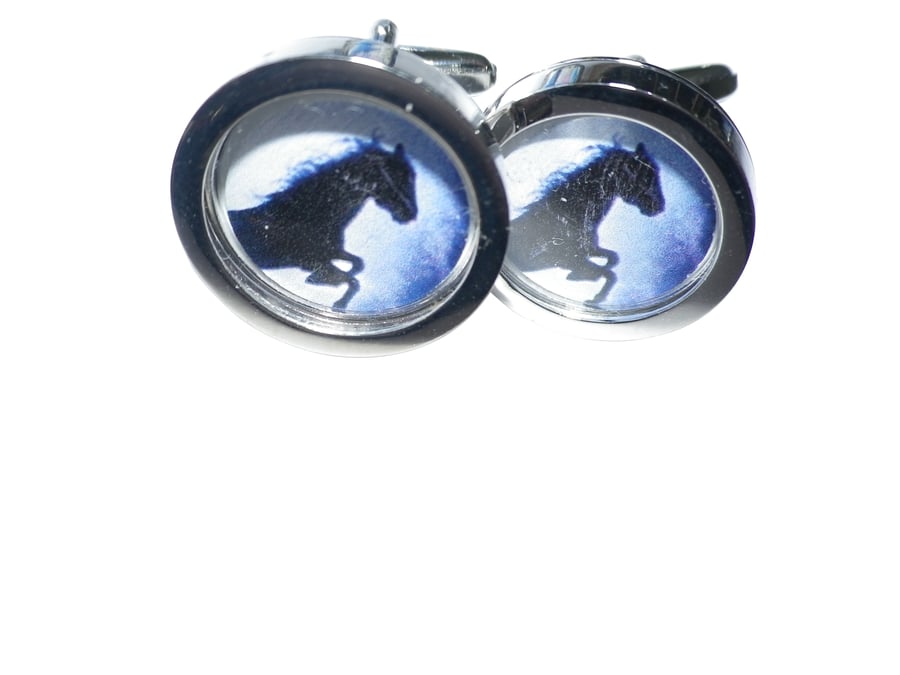 Black Stallion cufflinks, presentation box, gift wrapped, free shipping Ref 8599