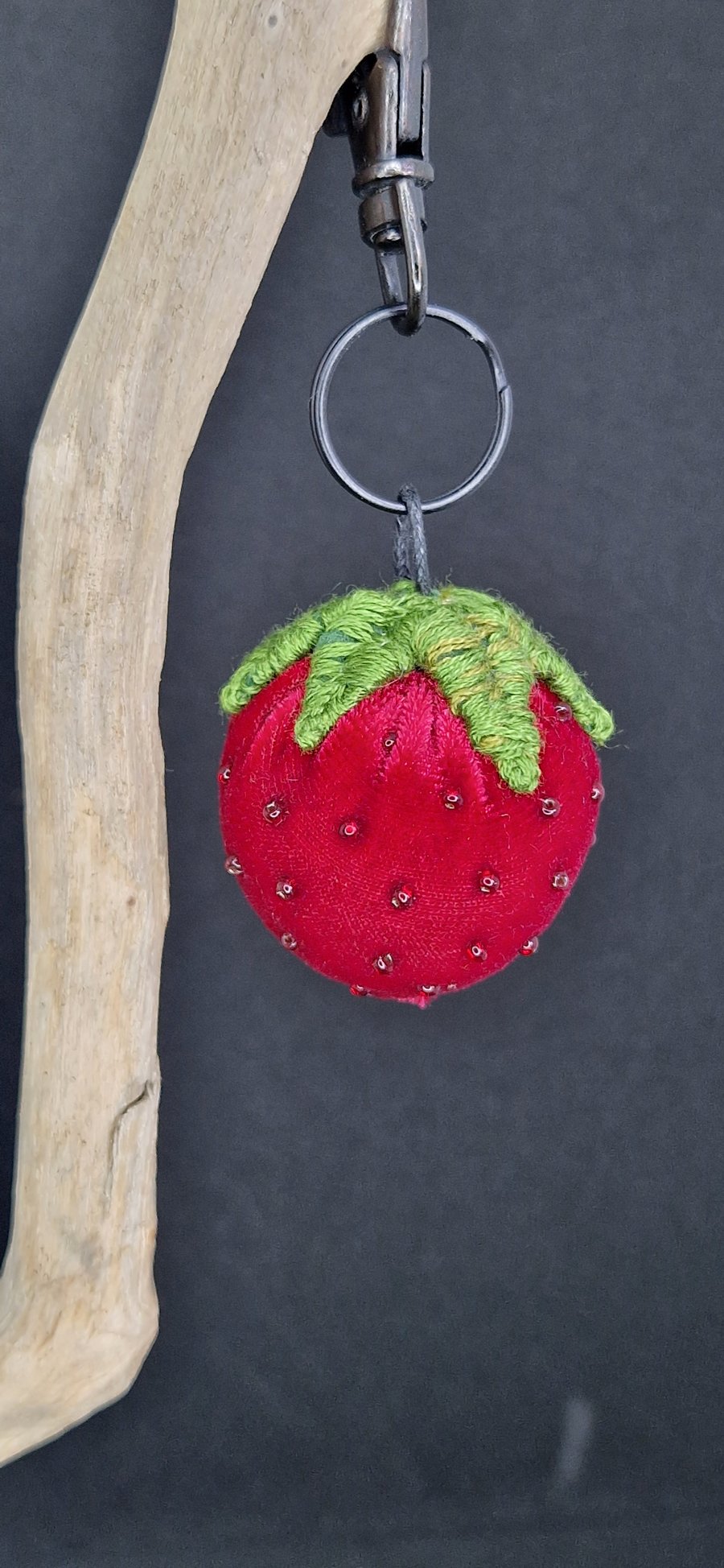 Image of Strawberry textile art bag charm,keyring 