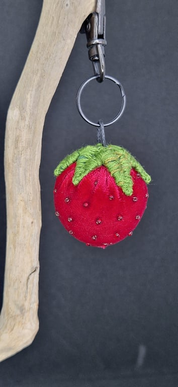 Strawberry textile art bag charm,keyring 