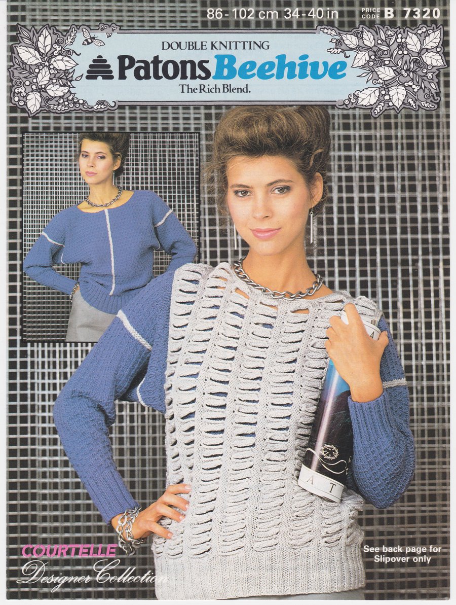 Vintage Knitting Pattern B7320: Patons, Dolman Sweater, Sleeveless Slipover