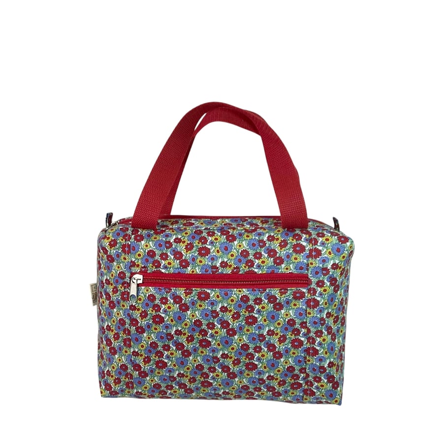 Large wash bag in Liberty cotton, floral toiletries bag with handles and pocket.
