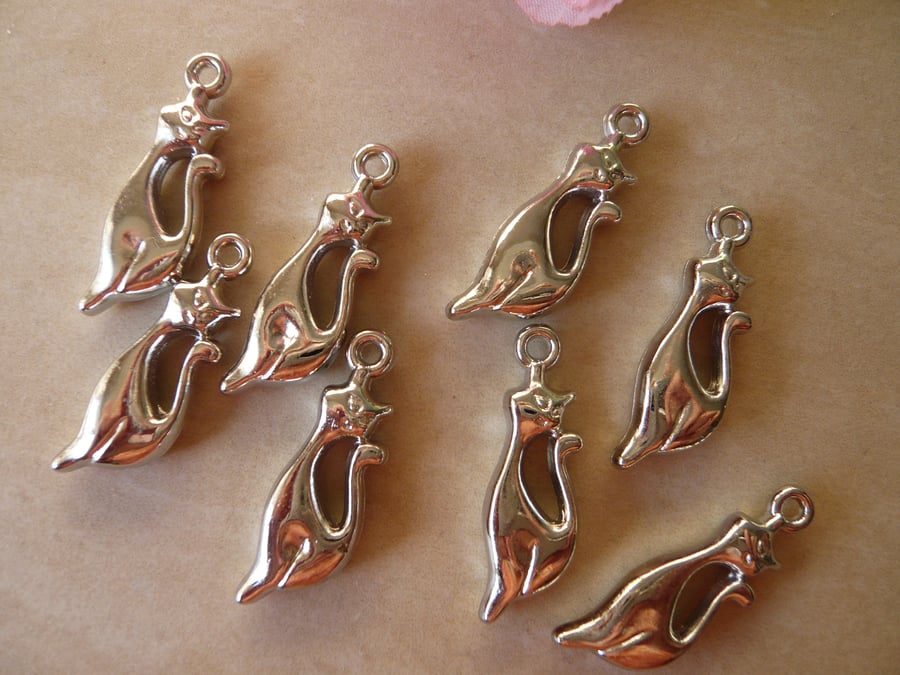 Silver Tone Metallic Acrylic Cat Charms