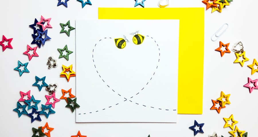 Bees in Love handmade card, Engagement Valentine Wedding Birthday Anniversary