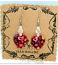 Elegant handmade, Venetian Murano, red heart shaped glass bead earrings.