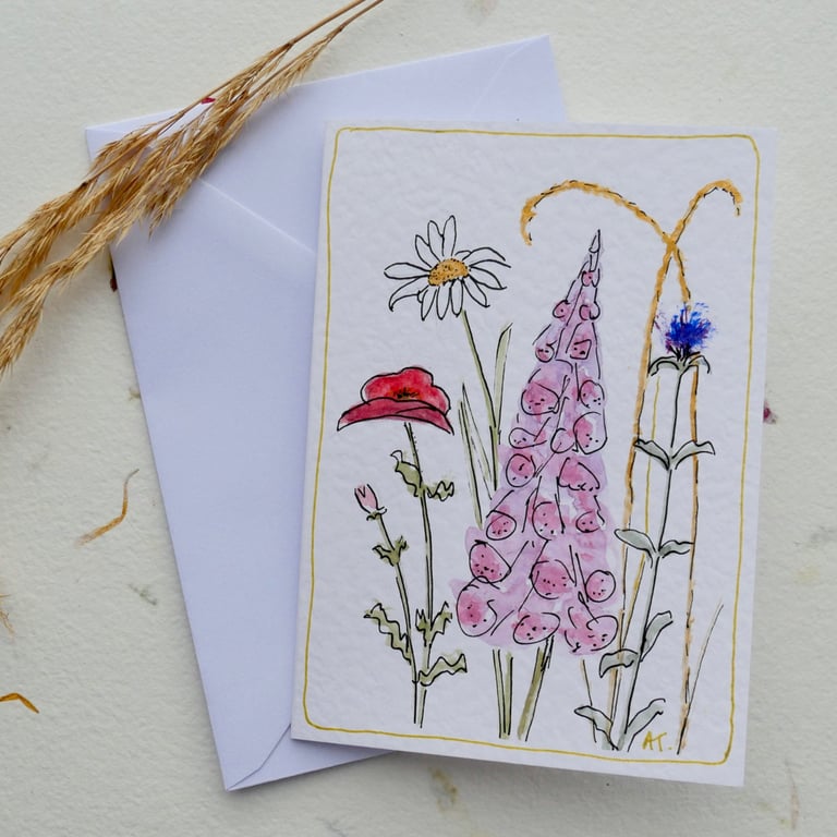 Foxglove Wildflower Greetings Card with Envelope - Hand Painted Blank Card