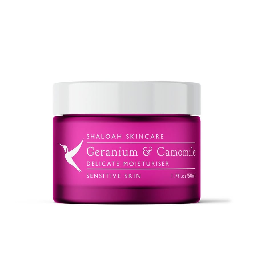 Geranium & chamomile delicate moisturiser, senstive skin cream, hydrating and ca
