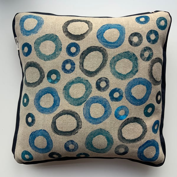 CIRCLES - Unusual, Cosy, Designer Hand-Block-Printed Cushion from Devon.