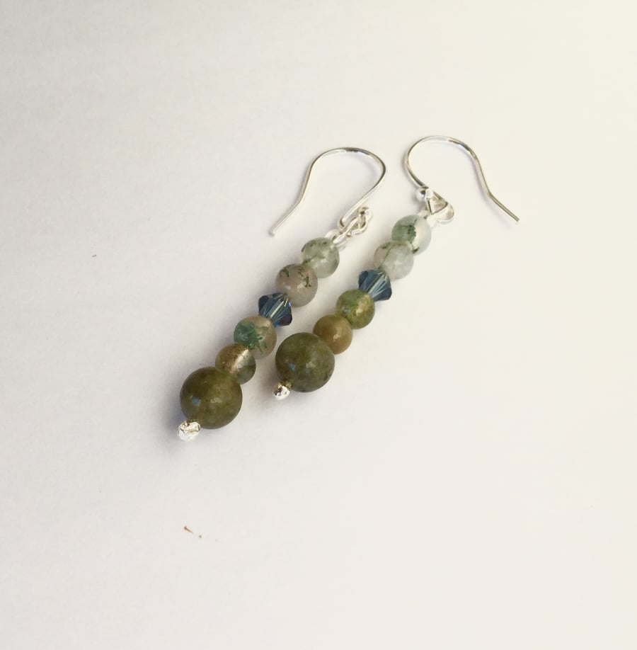 Labradorite, Agate  and Sterling Silver Drop Earrings
