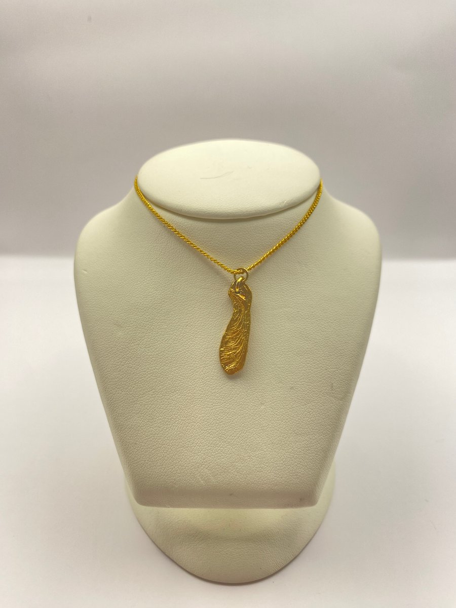 Sycamore seed pendant, real seed, pure gold electroform (893)