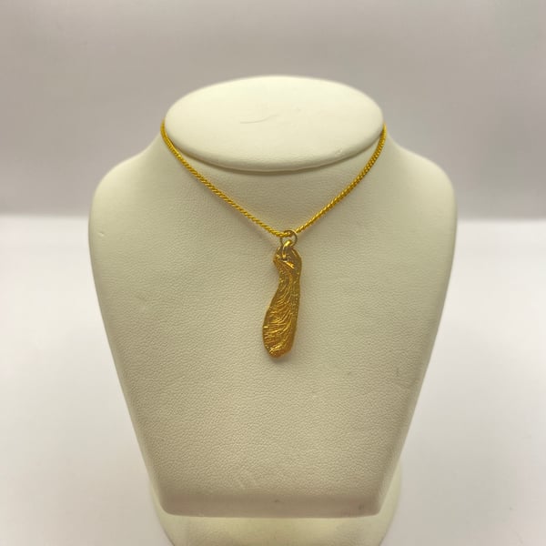 Sycamore seed pendant, real seed, pure gold electroform (893)