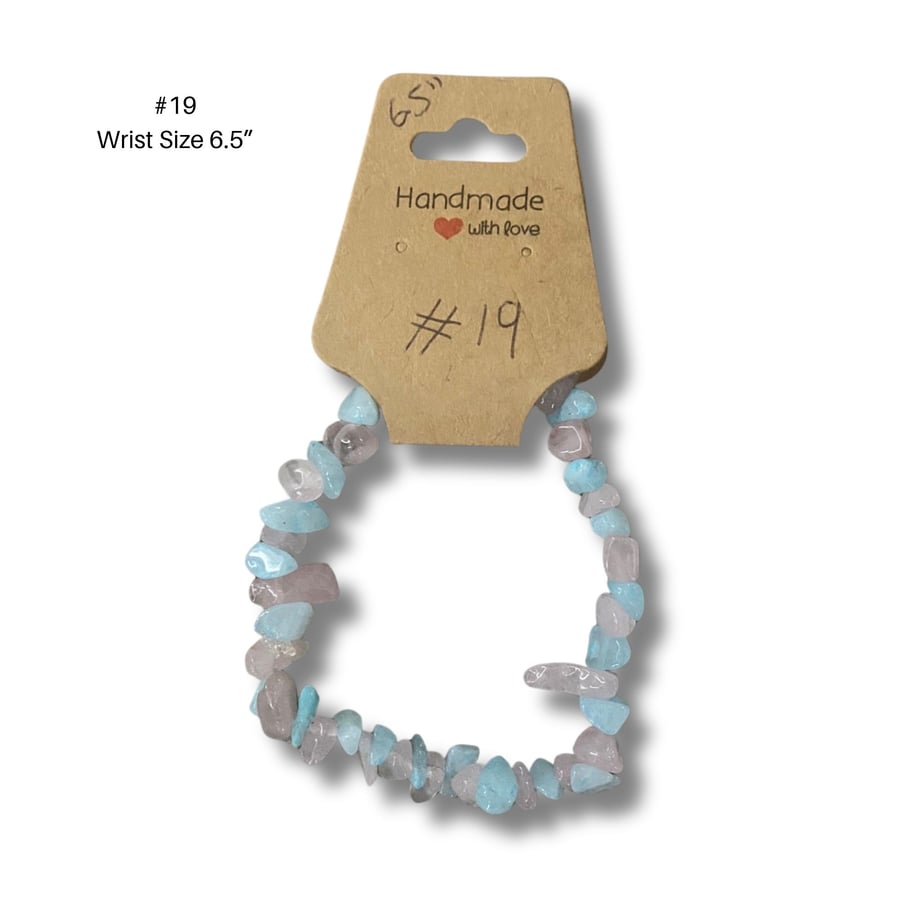 Bracelet 19 – Handmade Blue-Pink Chip Bead Bracelet 6.5”