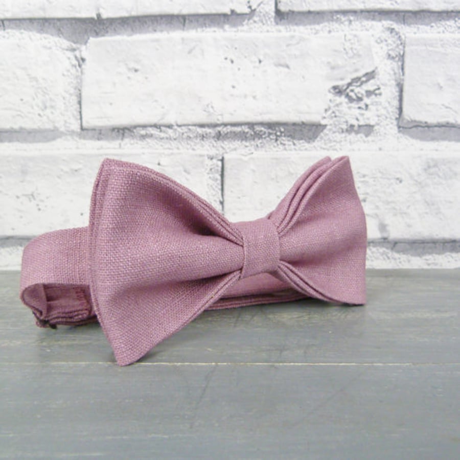 Dusky Pink Linen Bow Tie