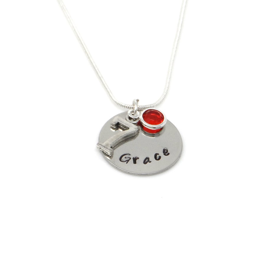 Personalised 7th Birthday Birthstone Necklace - Gift Boxed - Free Delivery