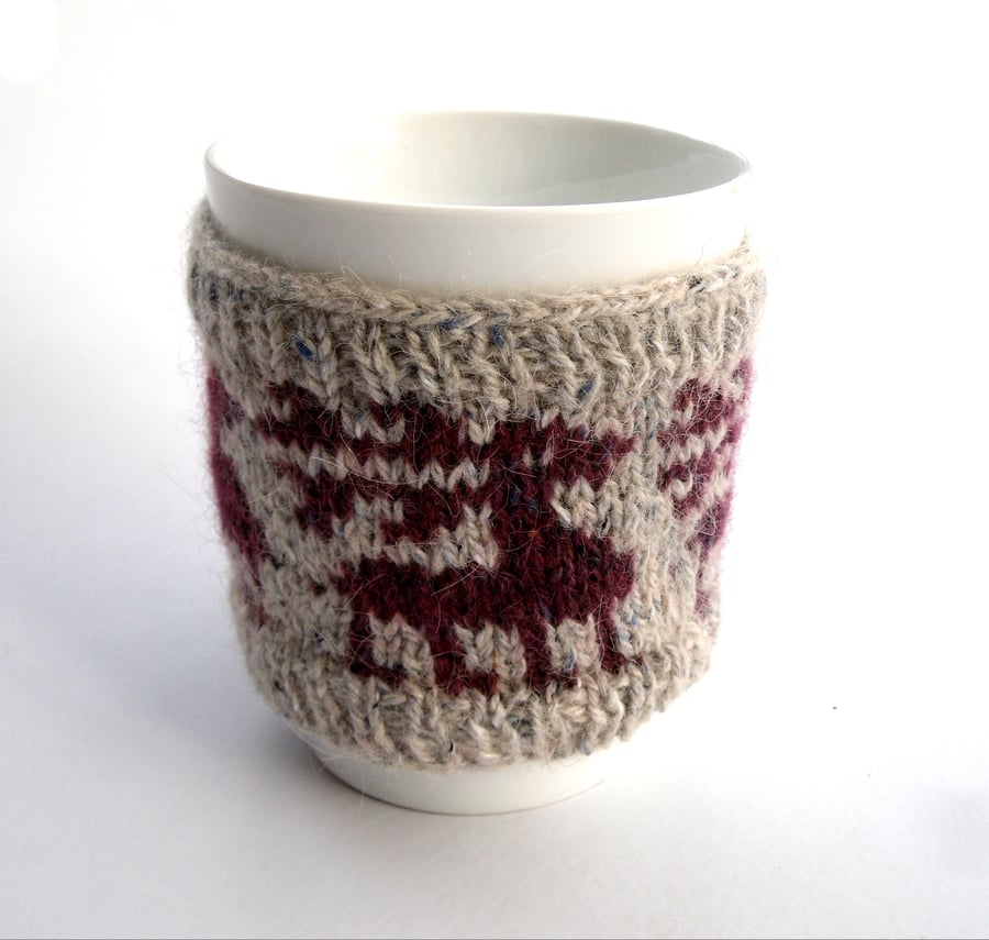 Festive Reindeer Wool Mug Hug , fairisle knitted