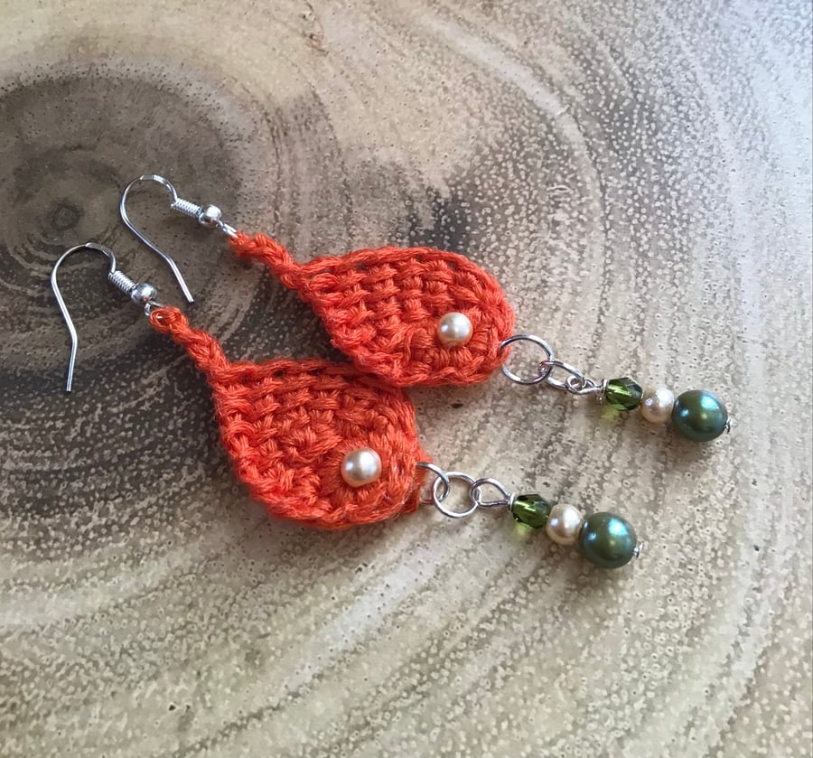  Handmade Original Orange & Green Little Fish Earrings
