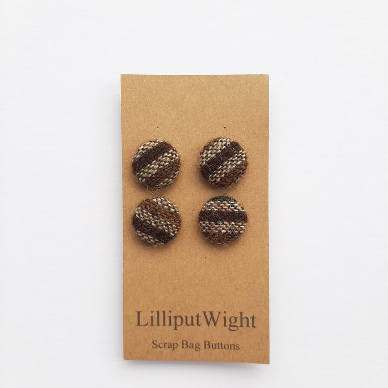 Set of four scrap bag buttons - woolen fabric in shades of brown