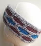 Knitted Headband, Earwarmer or Hairband, Handspun, Grey, Turquoise and Burgundy - Image 4
