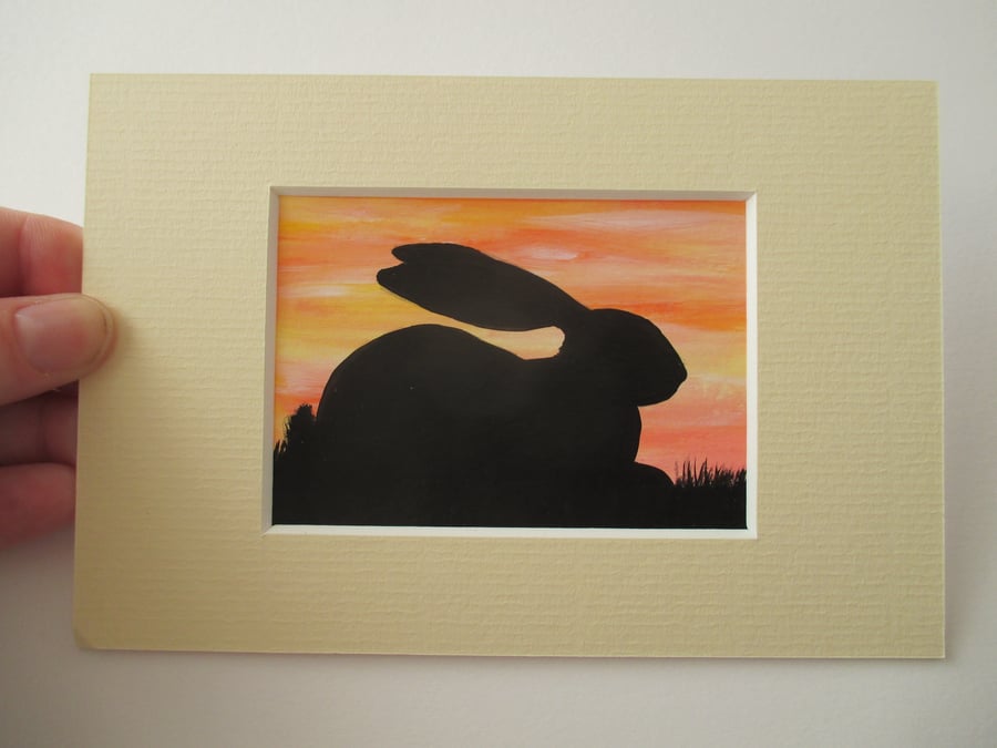Bunny Rabbit ACEO Original Miniature Art Picture Painting Mounted