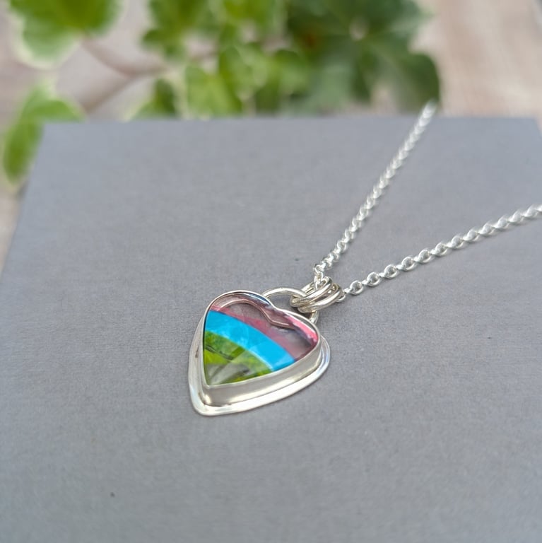 Sterling Silver Multicoloured Surfite Heart Necklace - JBJ2071