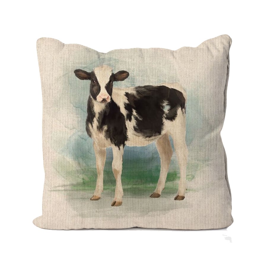 Handmade Calf Design Cushion-Linen. Size 40x40cm- (16"x16") CUS248