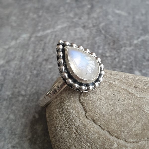 Moonstone teardrop ring, June birthstone, Silve... - Folksy