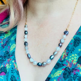 Multicolour Baroque pearl necklace gold chain - BPCN04