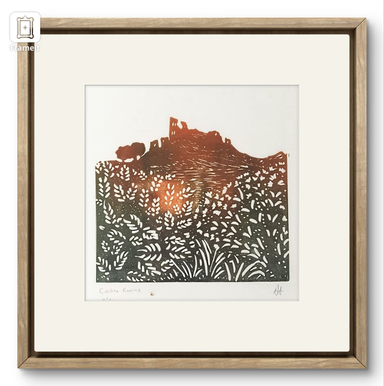 Castle ruins mini linoprint 