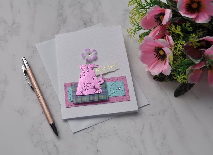 Thank You Card Purple Water Jug with Flower 3D Luxury Handmade Card