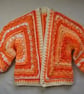 Crochet Hexagon Cardigan 2-3 Years  Retro 70s Kids Orange Peach Jumper - Image 2