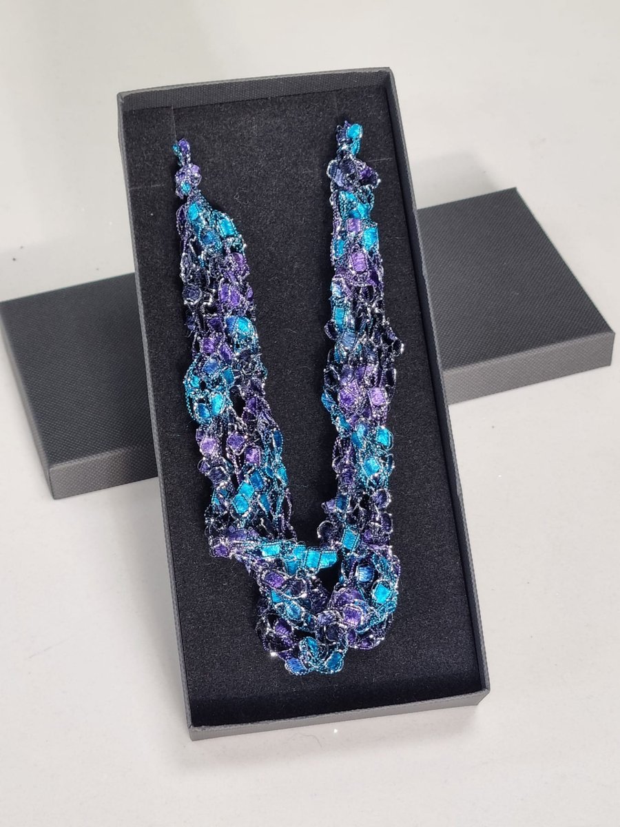 necklace, blue and purple, handmade