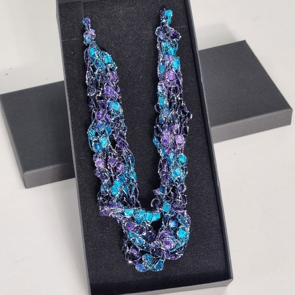 necklace, blue and purple, handmade