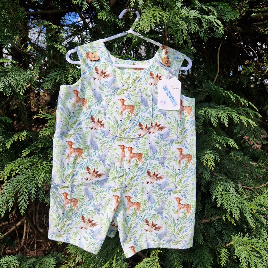 Age: 6m Rabbit, Deer and Owl Needlecord Rompers