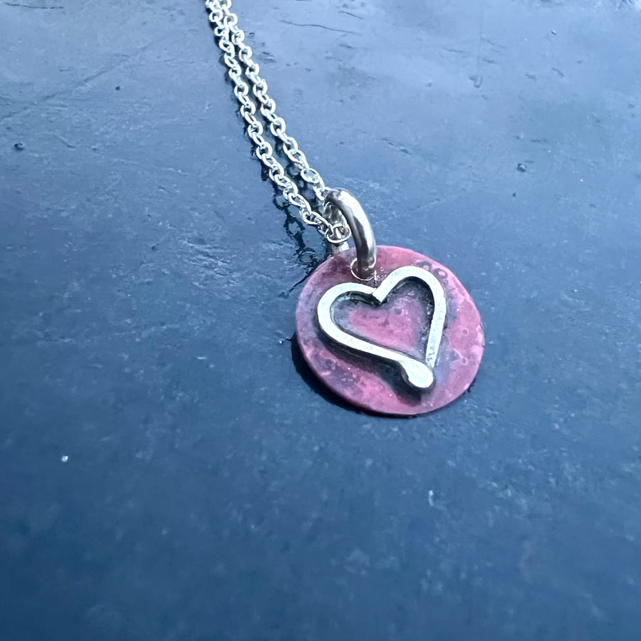 Copper and Silver Heart Necklace