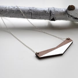 Wooden Chevron Necklace with Silver Leaf