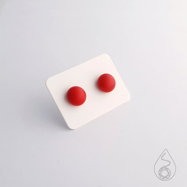 Fused Glass Stud Earrings - Frosted Red