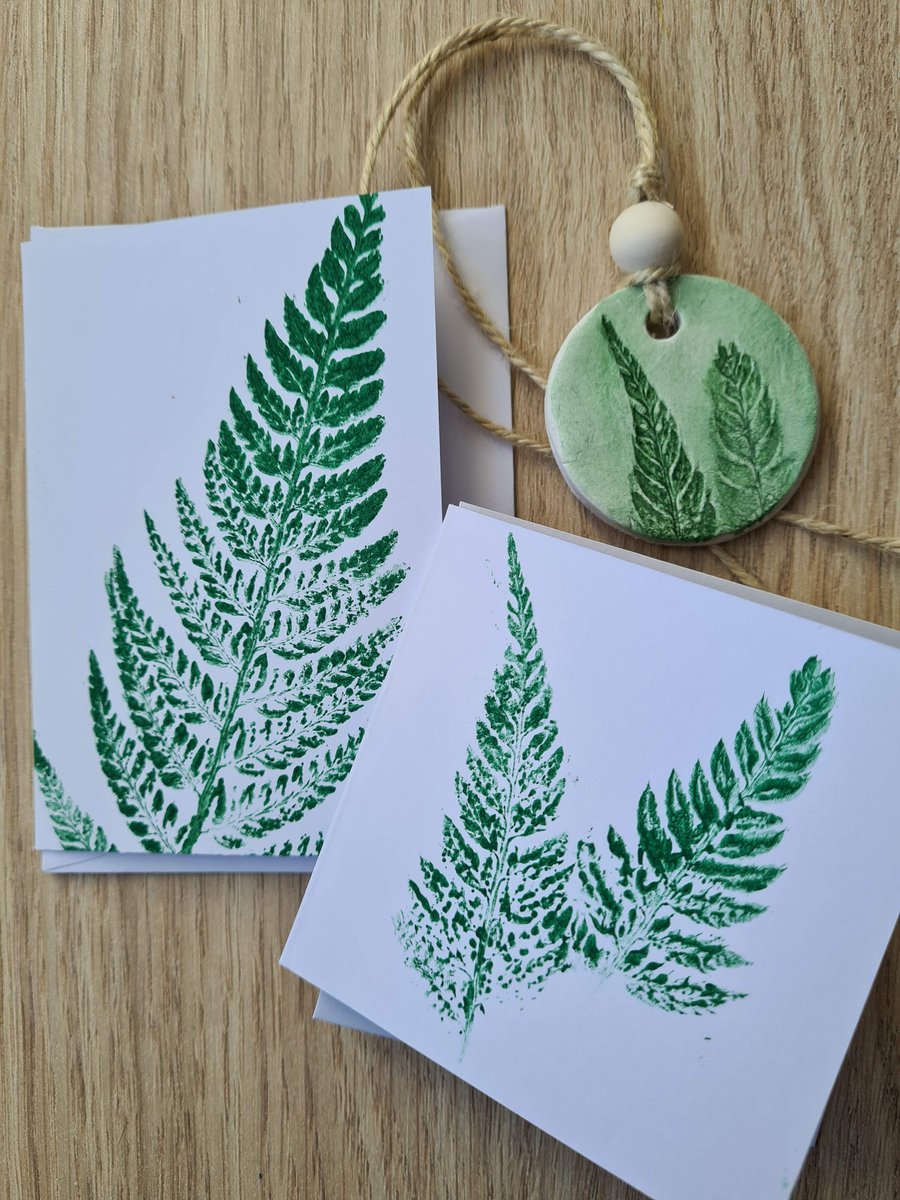 Fern print cards and clay gift tag set free delivery