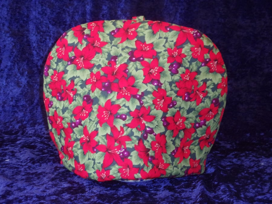 Christmas Tea Cosy for a 1.5L Teapot with berries, flowers and holly leaves