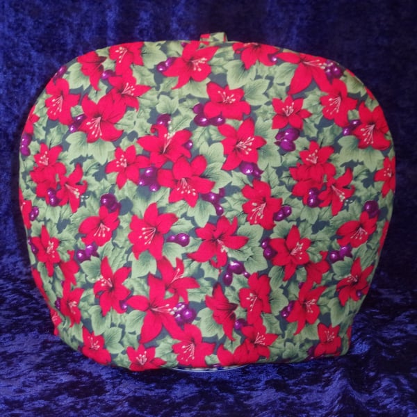 Christmas Tea Cosy for a 1.5L Teapot with berries, flowers and holly leaves