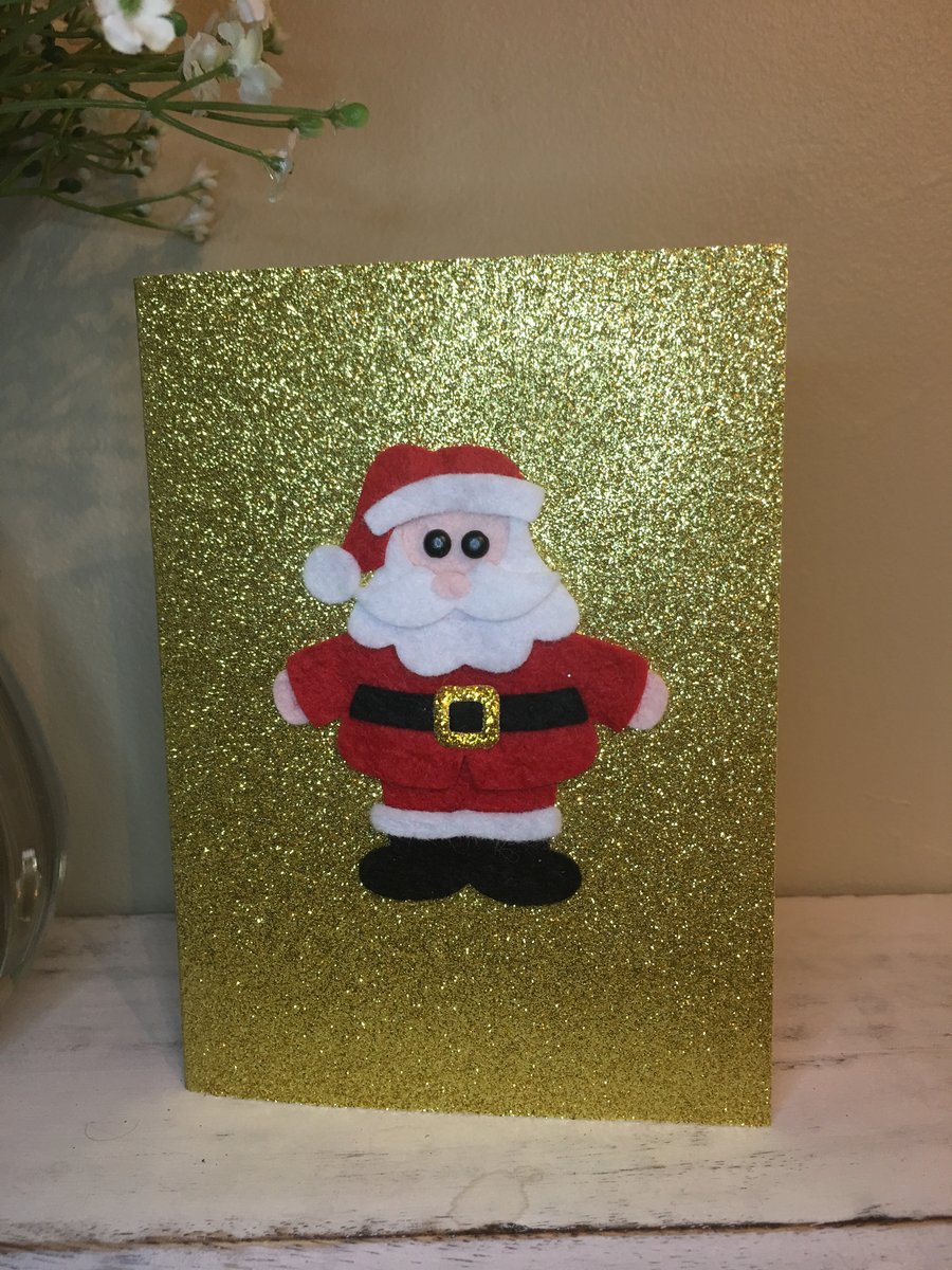Handmade Glittery Santa Christmas Card