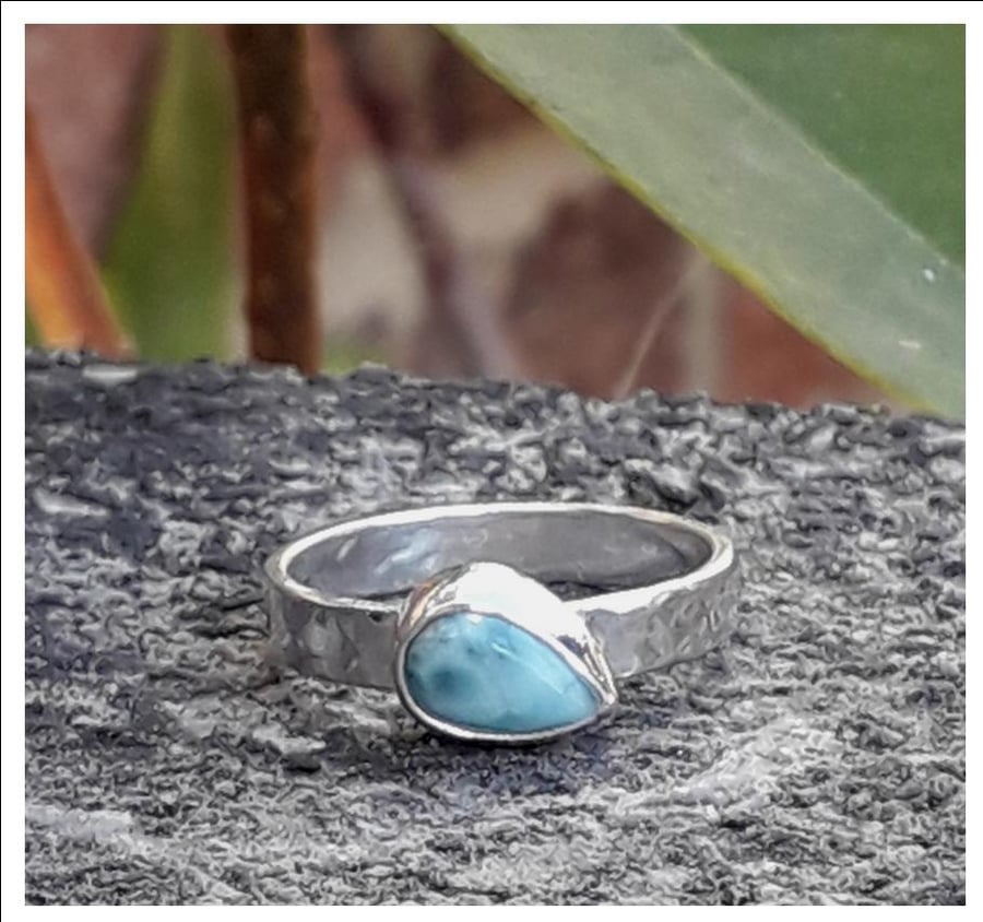 Larimar Ring offset design size M , Hallmarked Ring