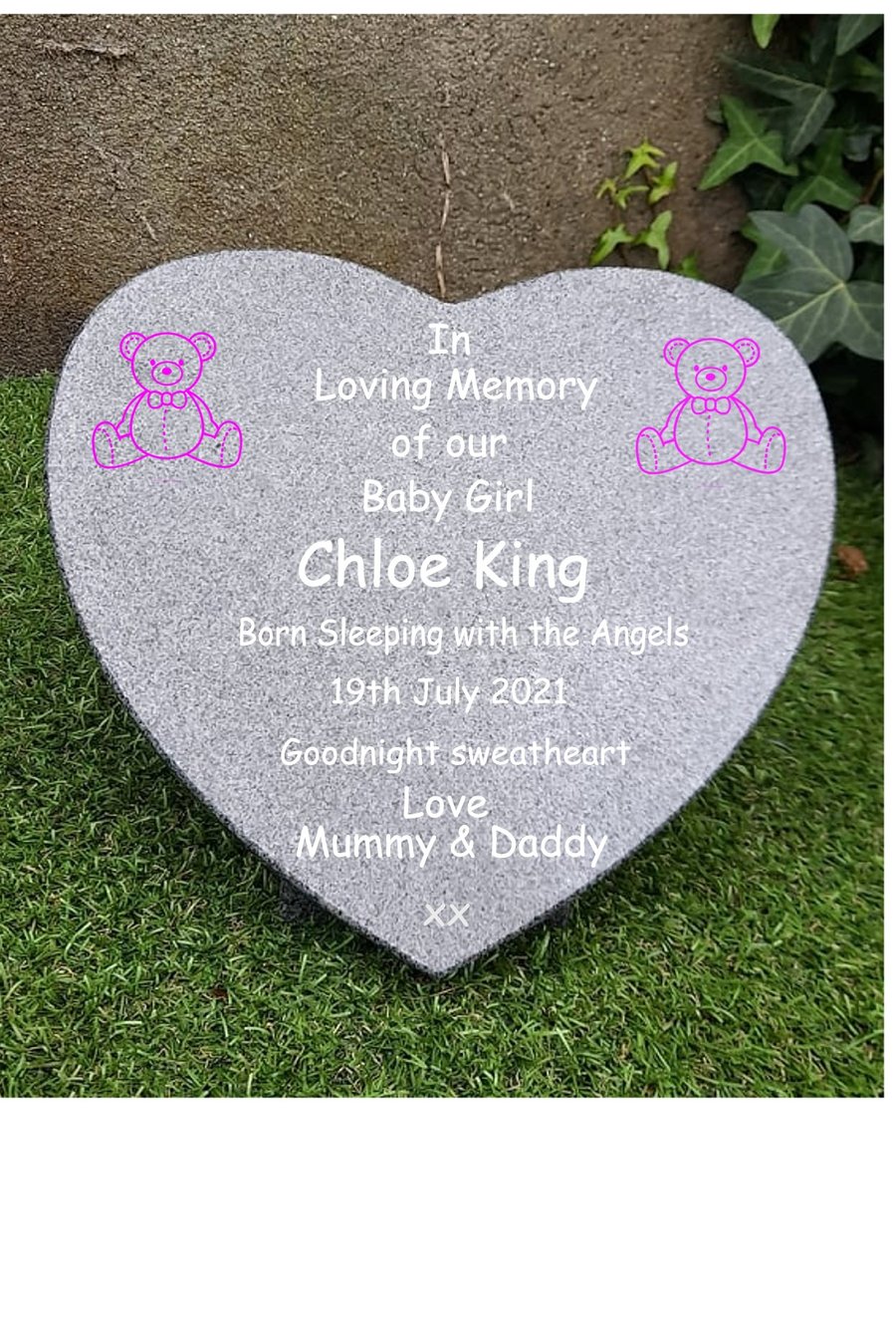 Personalised Grey Granite Baby Heart Memorial Grave Plaque GraveStone