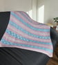 Hand Knitted Pink and Blue Baby Blanket Fair Isle Style Pram Blanket Gift