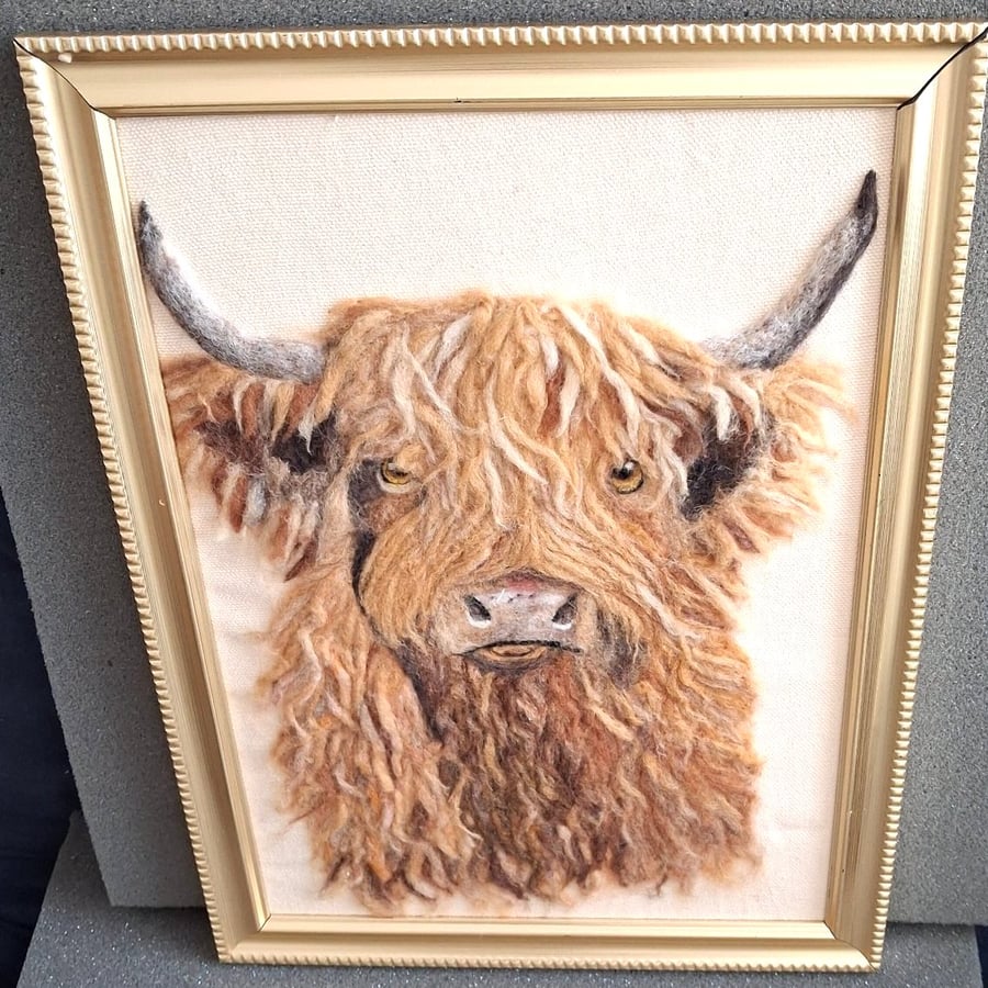 Needle felted  Highland Cow picture  Portrait