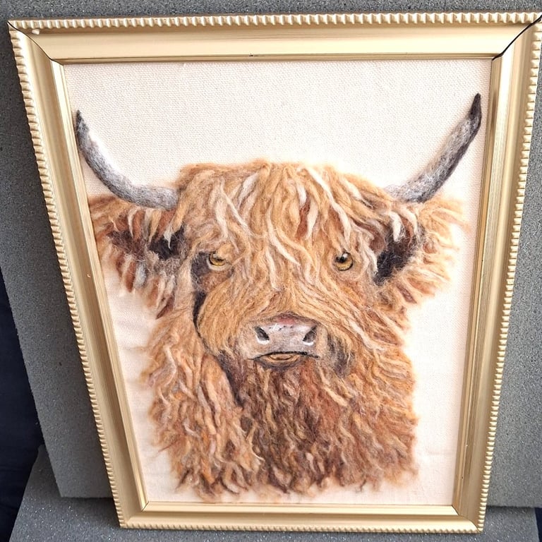 Needle felted  Highland Cow picture  Portrait