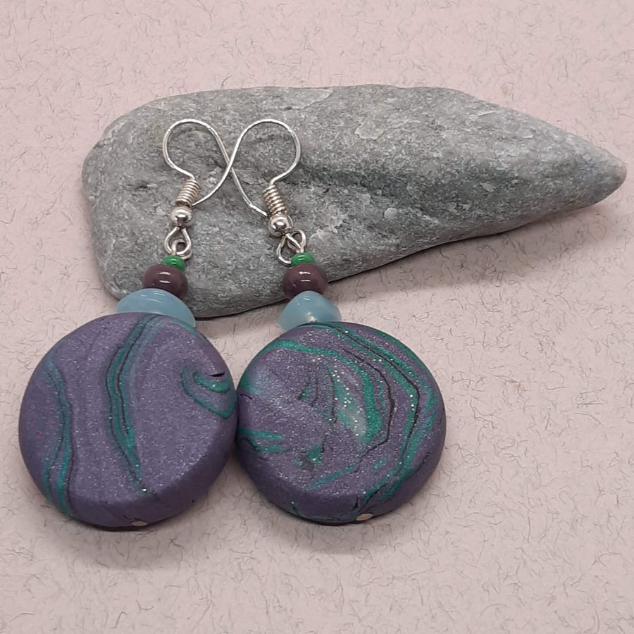 Polymer clay earrings in lilac and aqua